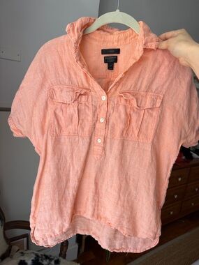 J. Crew Peach Short-Sleeve Linen top - 00